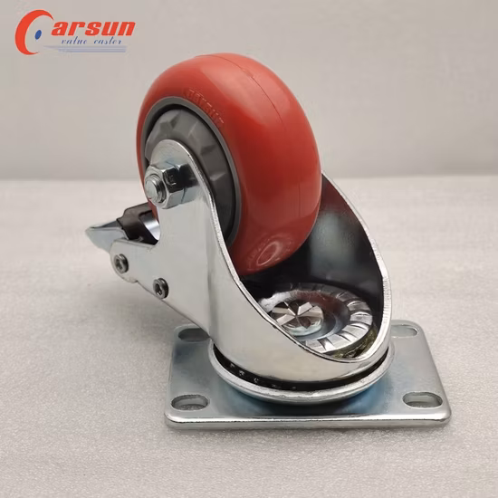 3-дюймовые промышленные красные полиуретановые ролики с фрикционом средней нагрузки.