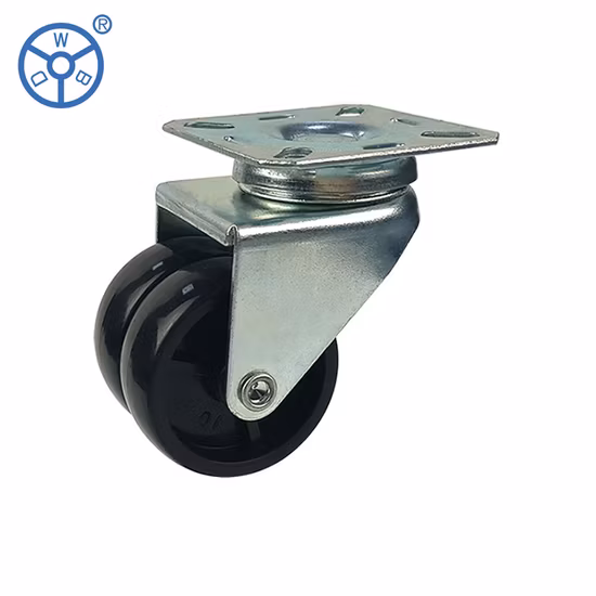 Промышленный 2,3-дюймовый поворотный ролик с двойной шариковой головкой, легкий полипропиленовый пластиковый поворотный ролик черного цвета