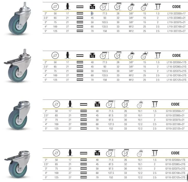 Instrumental Swivel Bolt Hole Caster (G110-32C075X21S)