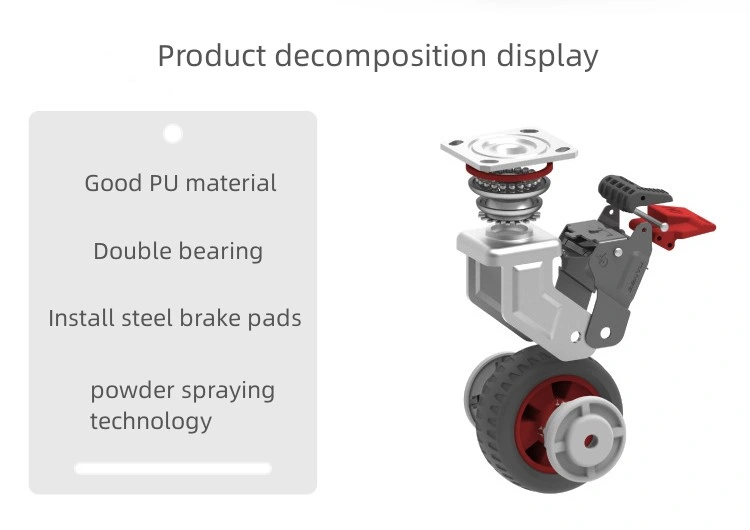 Benyu Casters 8 Inch Heavy Duty PU Universal Wheel Swivel and Fixed Caster Cart Equipment Wheel with Brake