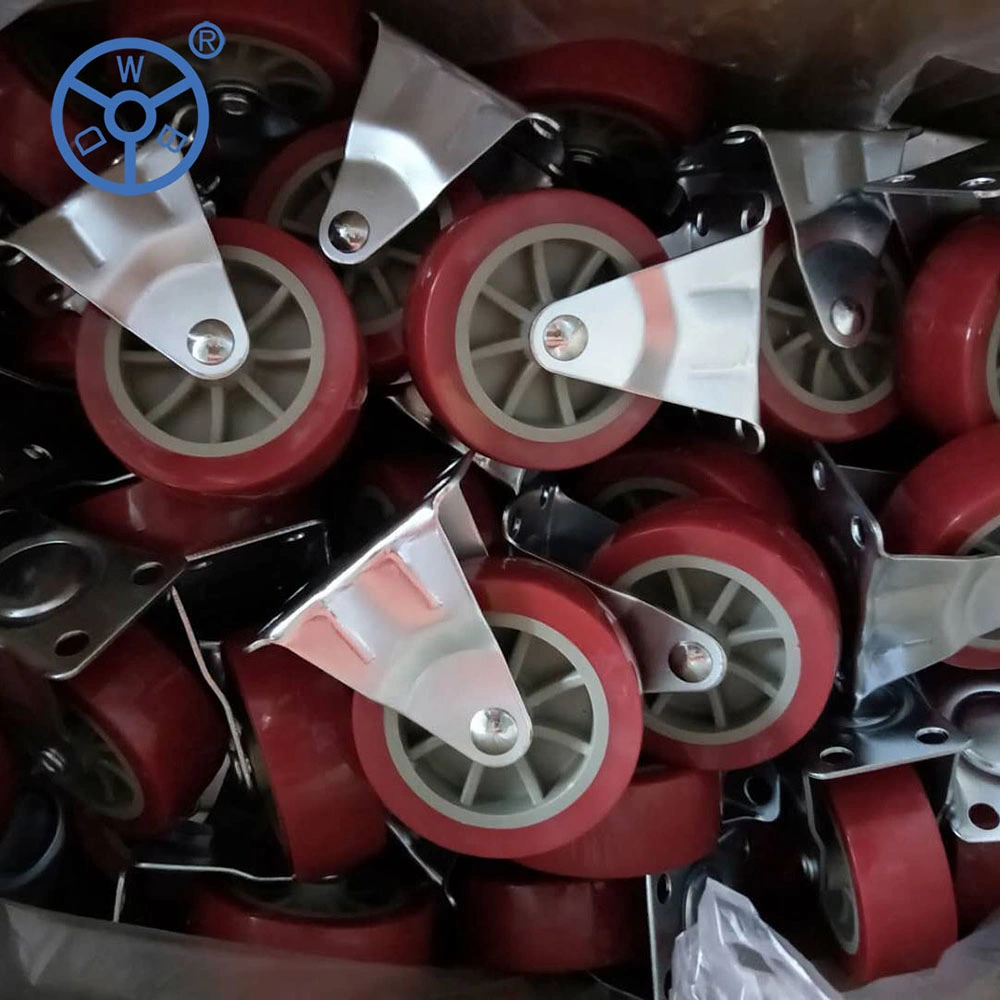 Light Duty Castor Red Swivel Caster PU Wheels Industrial PP Core Pivoting Casters 25/30/40/50/65/75mm